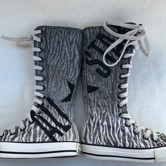 Converse All-Star Zebra Print High/Tall Lace-up Black, Gray, Glitter Sneakers - Picture 15 of 17